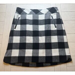 Talbots Blk‎ White Buffalo Plaid Lined Wool Mini Skirt W/ Side Zip. Sz 8